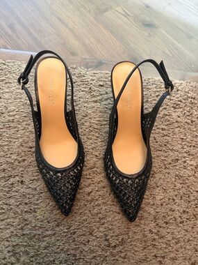 Nine West Tatiana Black Woven Slingback stilettos